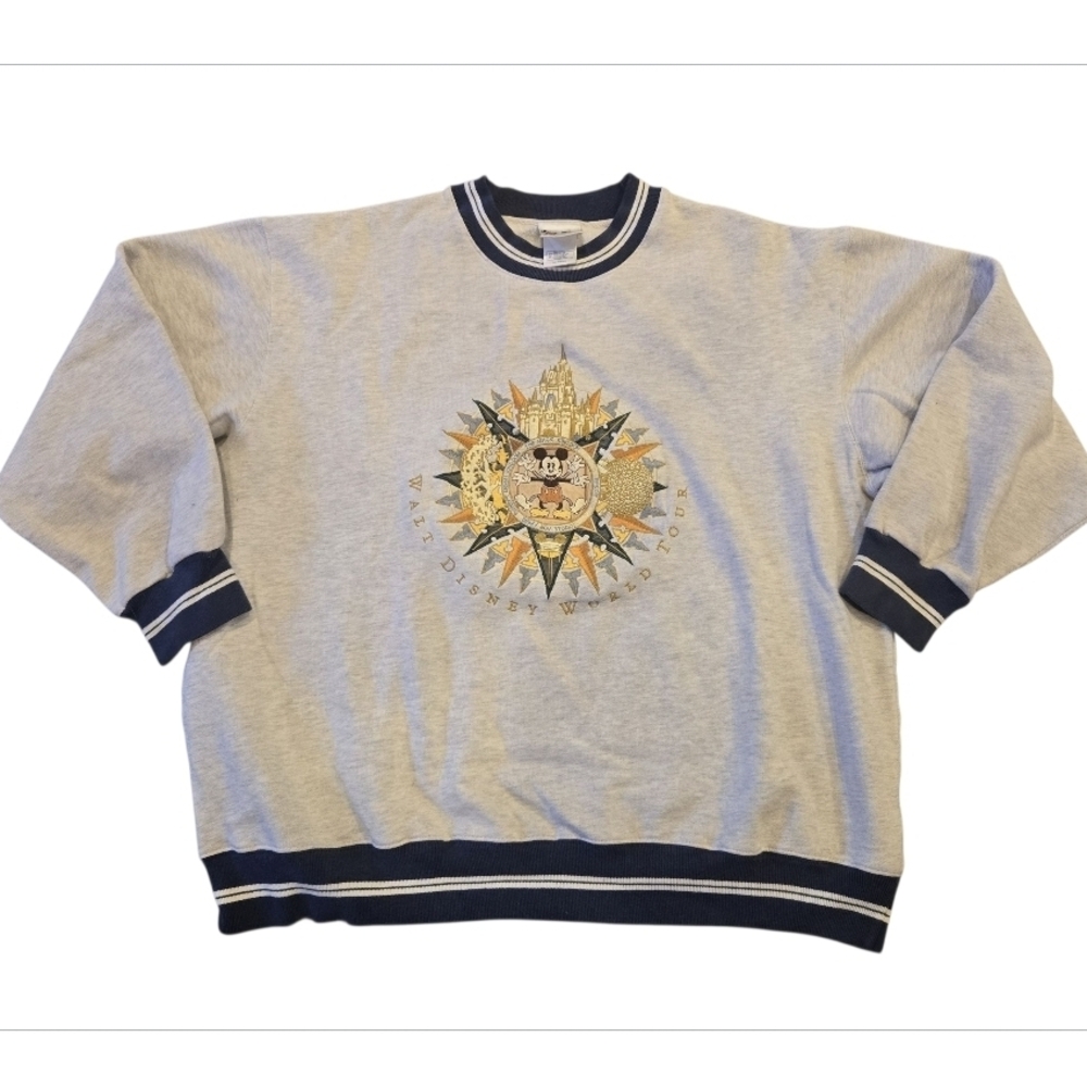 RARE Vintage Walt Disney World Tour embroidered grey crew neck sweater in XXL